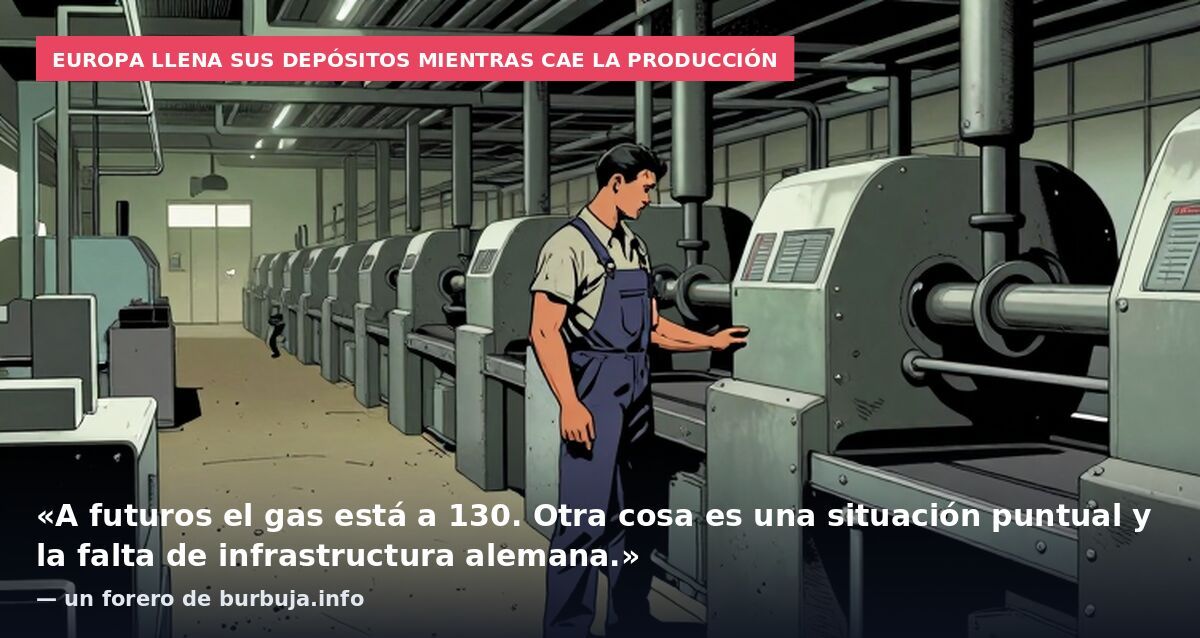 Europa llena sus depósitos mientras cae la producción: «A futuros el gas está a 130. Otra cosa es una situación puntual y la falta de infrastructura alemana.» — un forero de burbuja.info