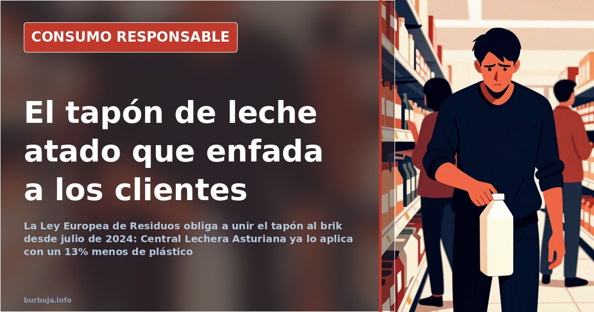 Brik de leche de Central Lechera Asturiana con el nuevo tapón unido al envase que impone la normativa europea de residuos