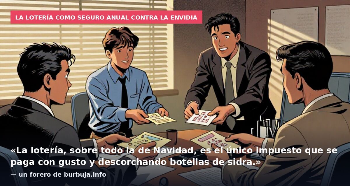 La lotería como seguro anual contra la envidia: «La lotería, sobre todo la de Navidad, es el único impuesto que se paga con gusto y descorchando botellas de sidra.» — un forero de burbuja.info