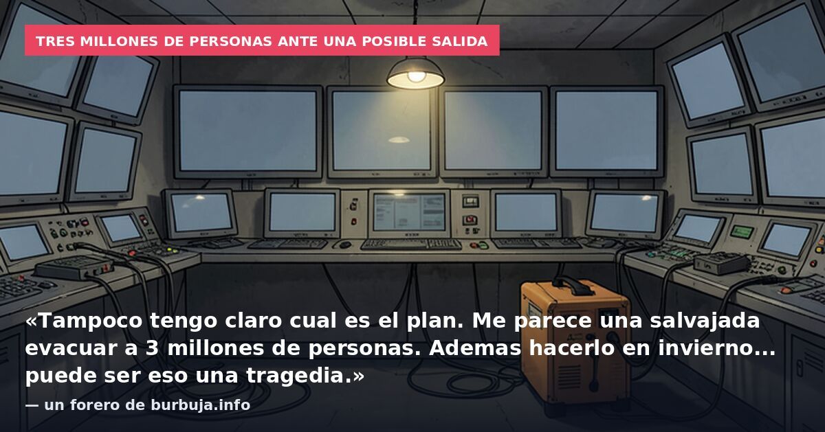 Tres millones de personas ante una posible salida: «Tampoco tengo claro cual es el plan. Me parece una salvajada evacuar a 3 millones de personas. Ademas hacerlo en invierno... puede ser eso una tragedia.» — un forero de burbuja.info