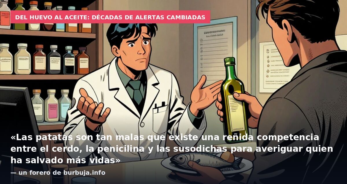 Del huevo al aceite: décadas de alertas cambiadas: «Las patatas son tan malas que existe una reñida competencia entre el cerdo, la penicilina y las susodichas para averiguar quien ha salvado más vidas» — un forero de burbuja.info
