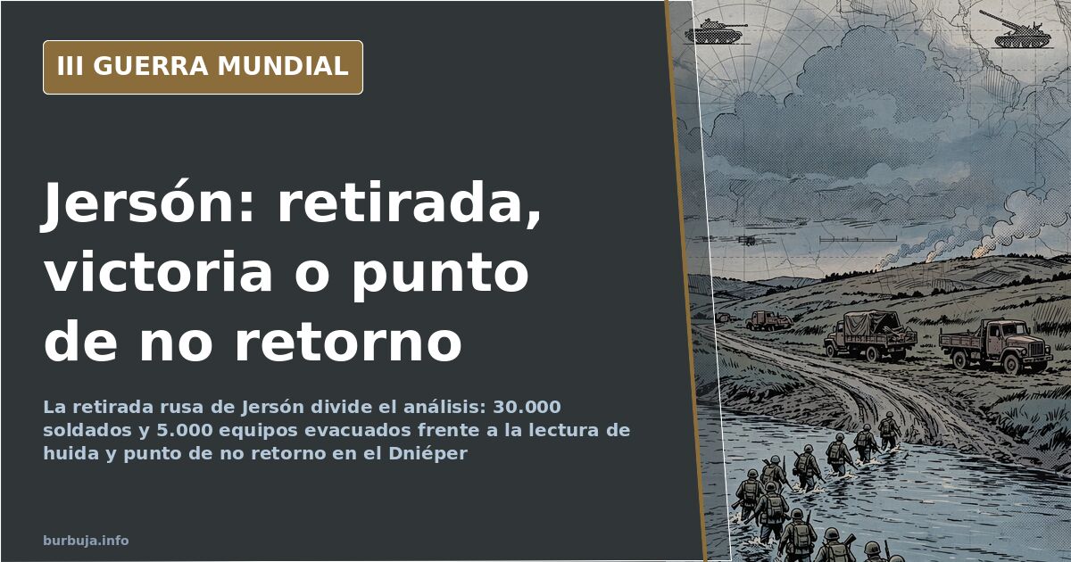 Mapa desaturado del curso del río Dniéper con siluetas de vehículos militares y humo lejano en el horizonte