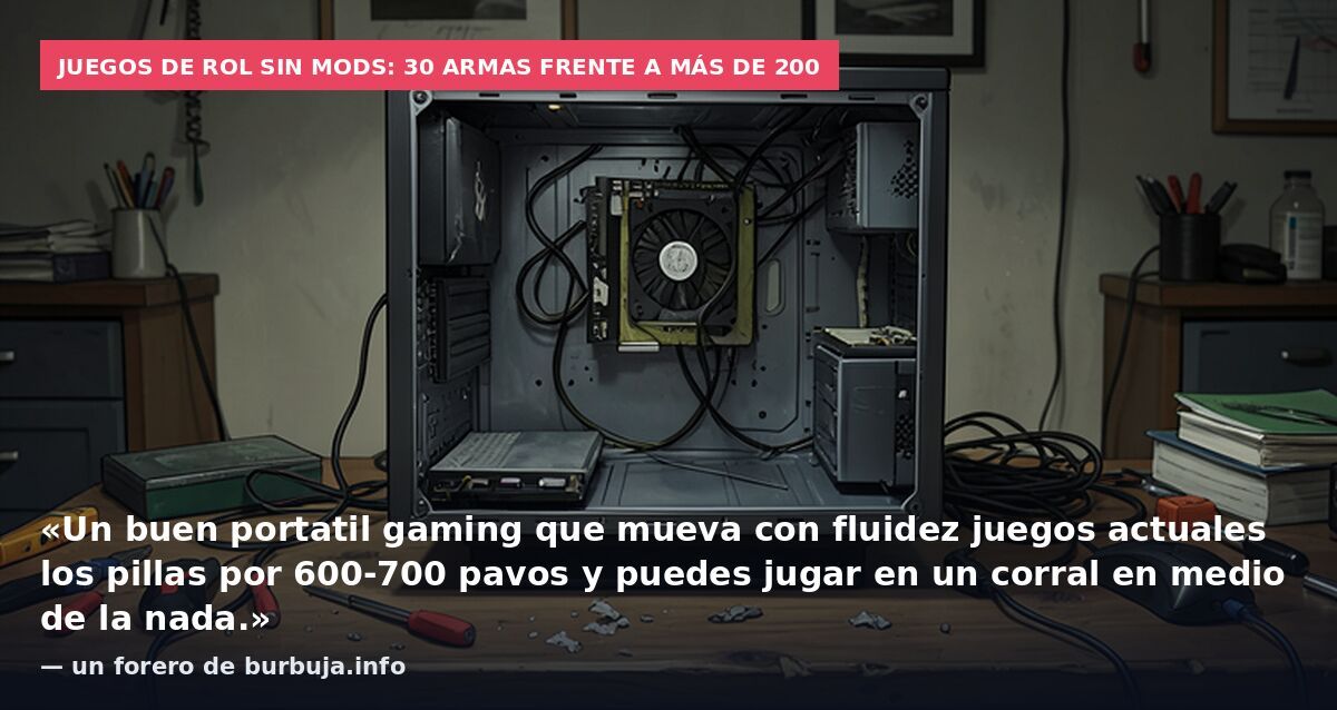 Juegos de rol sin mods: 30 armas frente a más de 200: «Un buen portatil gaming que mueva con fluidez juegos actuales los pillas por 600-700 pavos y puedes jugar en un corral en medio de la nada.» — un forero de burbuja.info