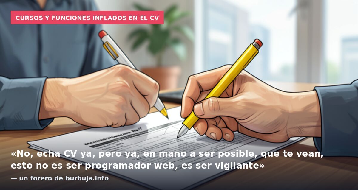 Cursos y funciones inflados en el CV: «No, echa CV ya, pero ya, en mano a ser posible, que te vean, esto no es ser programador web, es ser vigilante» — un forero de burbuja.info