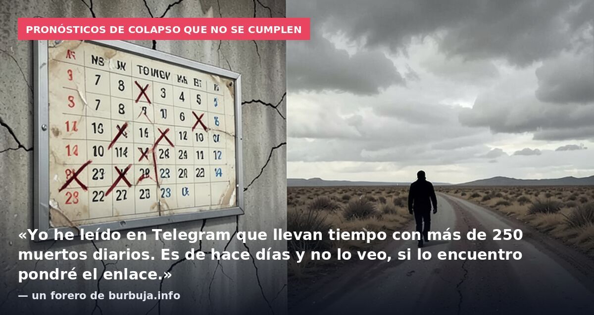 Pronósticos de colapso que no se cumplen: «Yo he leído en Telegram que llevan tiempo con más de 250 muertos diarios. Es de hace días y no lo veo, si lo encuentro pondré el enlace.» — un forero de burbuja.info
