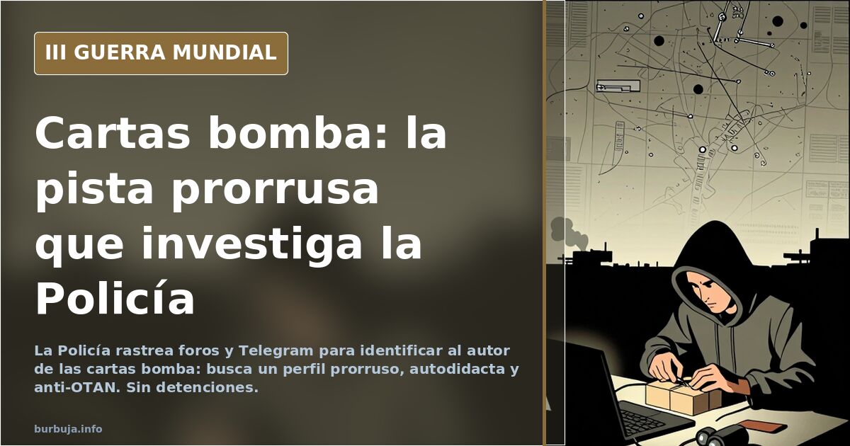 Silueta de un sobre con cables y un mapa de España señalando objetivos institucionales, en tonos desaturados