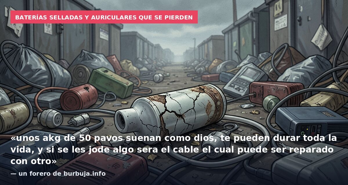 Baterías selladas y auriculares que se pierden: «unos akg de 50 pavos suenan como dios, te pueden durar toda la vida, y si se les jode algo sera el cable el cual puede ser reparado con otro» — un forero de burbuja.info