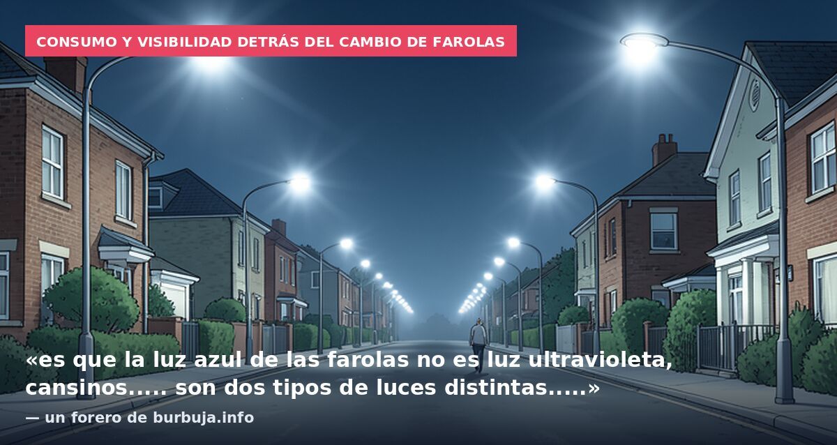 Consumo y visibilidad detrás del cambio de farolas: «es que la luz azul de las farolas no es luz ultravioleta, cansinos..... son dos tipos de luces distintas.....» — un forero de burbuja.info