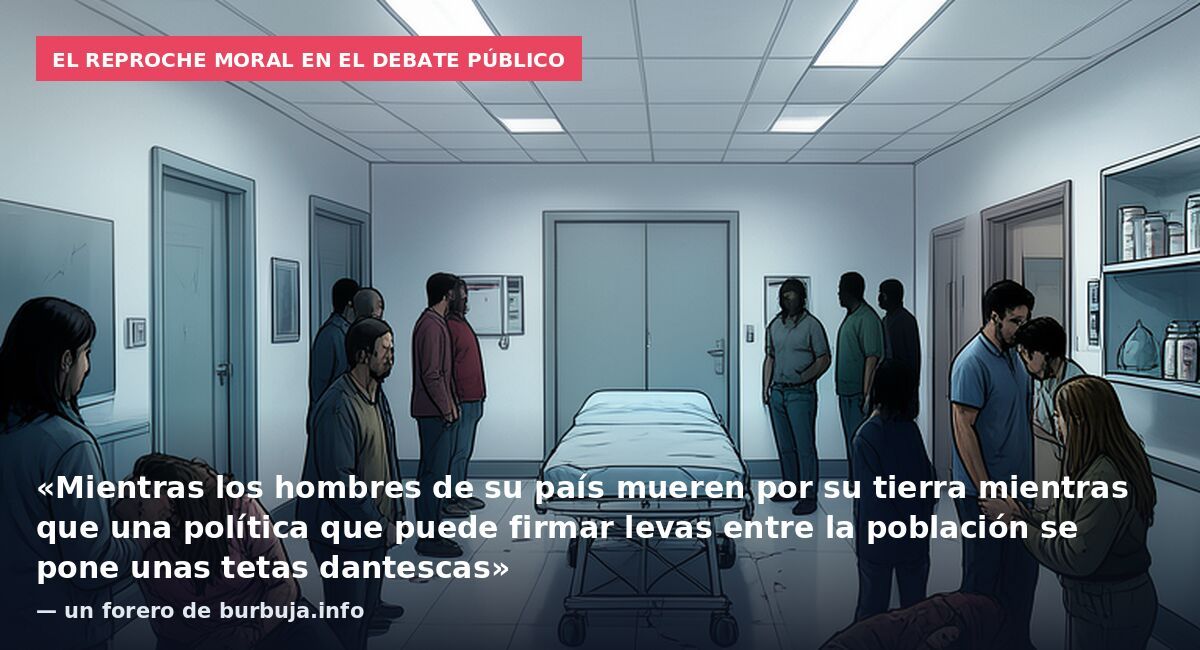 El reproche moral en el debate público: «Mientras los hombres de su país mueren por su tierra mientras que una política que puede firmar levas entre la población se pone unas tetas dantescas» — un forero de burbuja.info