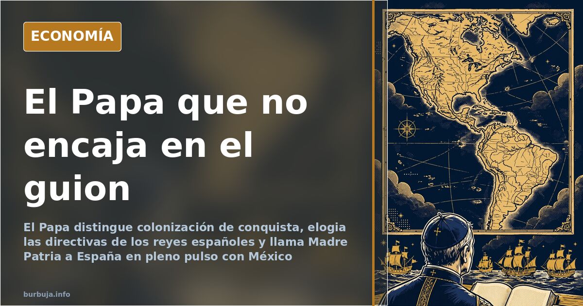 Ilustración editorial del Papa Francisco con un mapamundi y galeones españoles del siglo XVI en azul marino y dorado