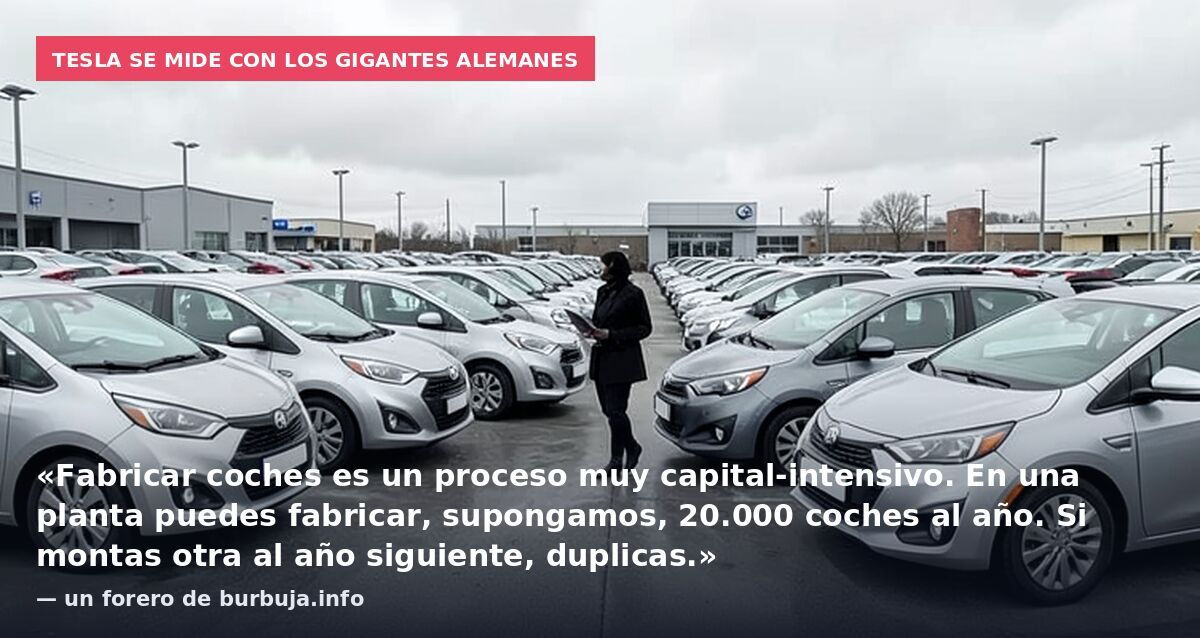 Tesla se mide con los gigantes alemanes: «Fabricar coches es un proceso muy capital-intensivo. En una planta puedes fabricar, supongamos, 20.000 coches al año. Si montas otra al año siguiente, duplicas.» — un forero de burbuja.info