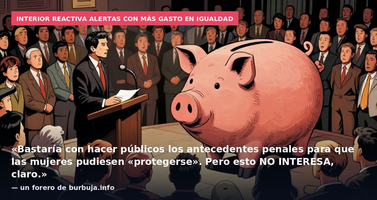 Interior reactiva alertas con más gasto en igualdad: «Bastaría con hacer públicos los antecedentes penales para que las mujeres pudiesen «protegerse». Pero esto NO INTERESA, claro.» — un forero de burbuja.info