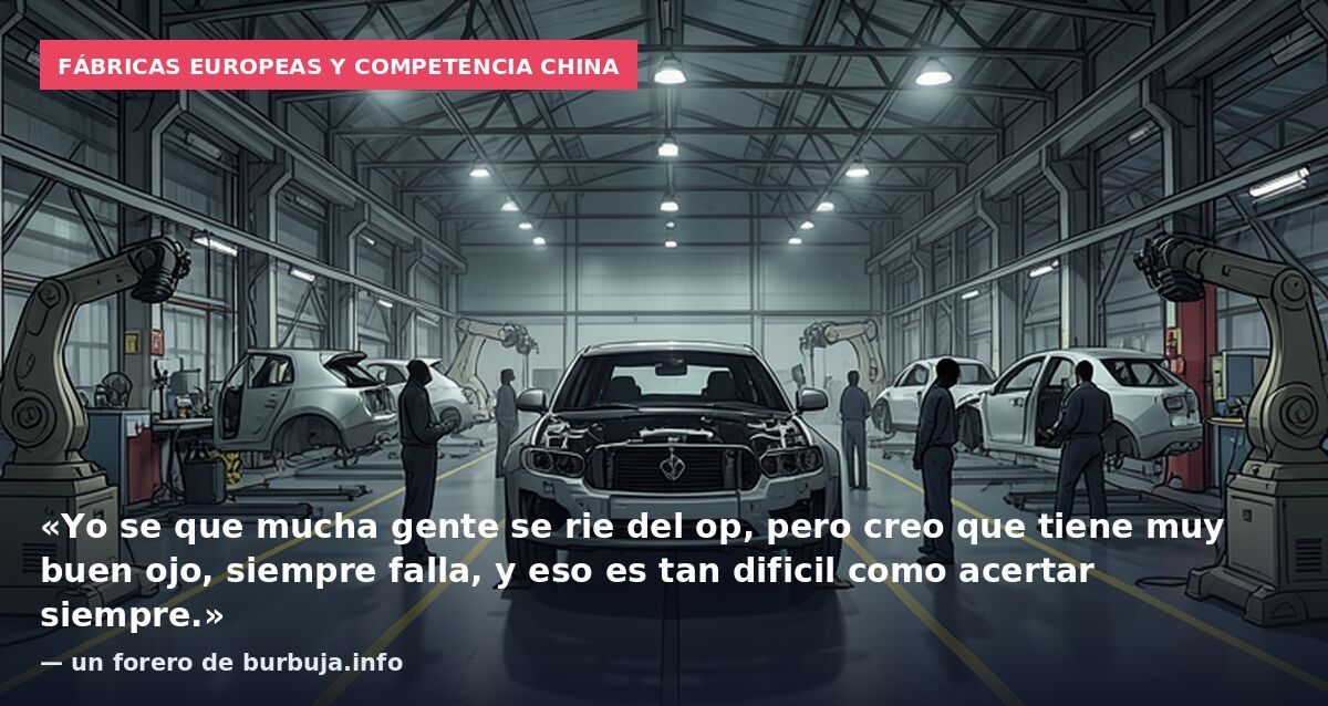 Fábricas europeas y competencia china: «Yo se que mucha gente se rie del op, pero creo que tiene muy buen ojo, siempre falla, y eso es tan dificil como acertar siempre.» — un forero de burbuja.info