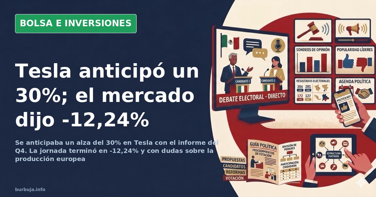 Gráfico de velas de la acción de Tesla con una caída del 12,24% tras el informe de producción y entregas del Q4
