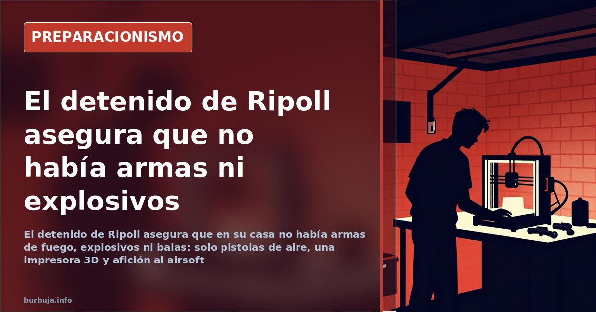 Mesa de taller con réplicas de airsoft, accesorios e impresora 3D, según la versión del detenido en Ripoll