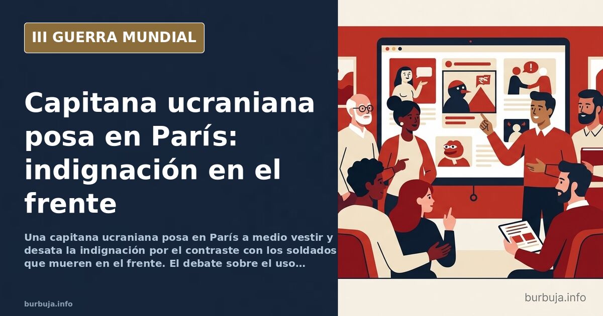 Silueta de una oficial militar ucraniana frente a un mapa de Europa con París marcado y humo lejano en el horizonte