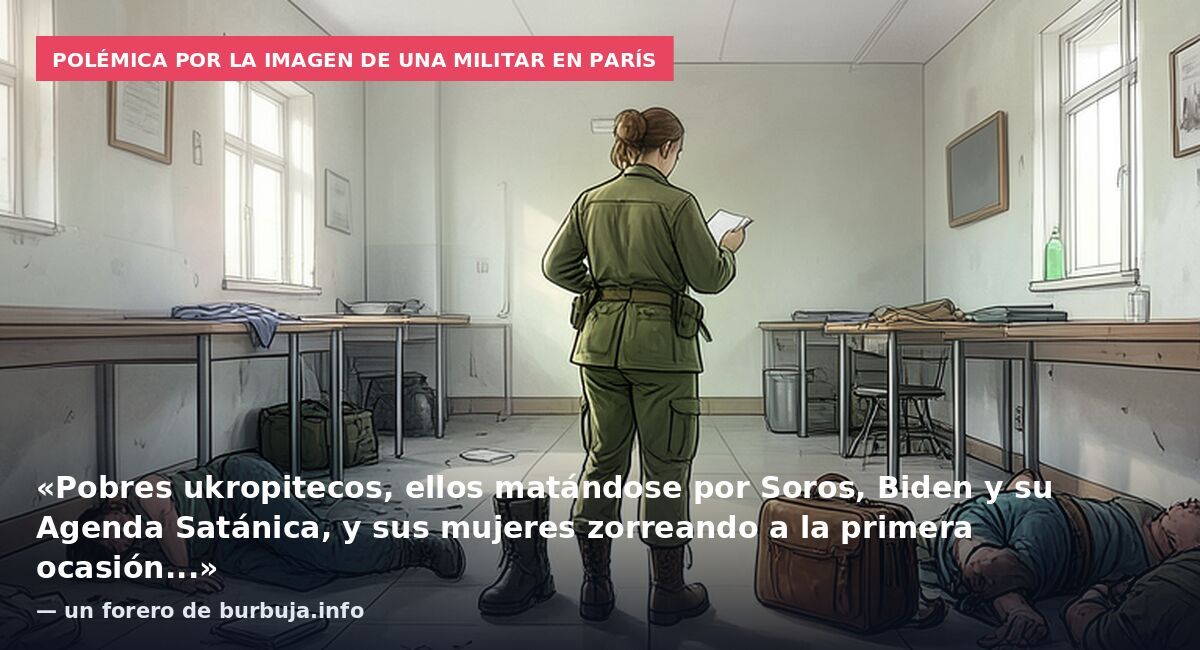 Polémica por la imagen de una militar en París: «Pobres ukropitecos, ellos matándose por Soros, Biden y su Agenda Satánica, y sus mujeres zorreando a la primera ocasión...» — un forero de burbuja.info