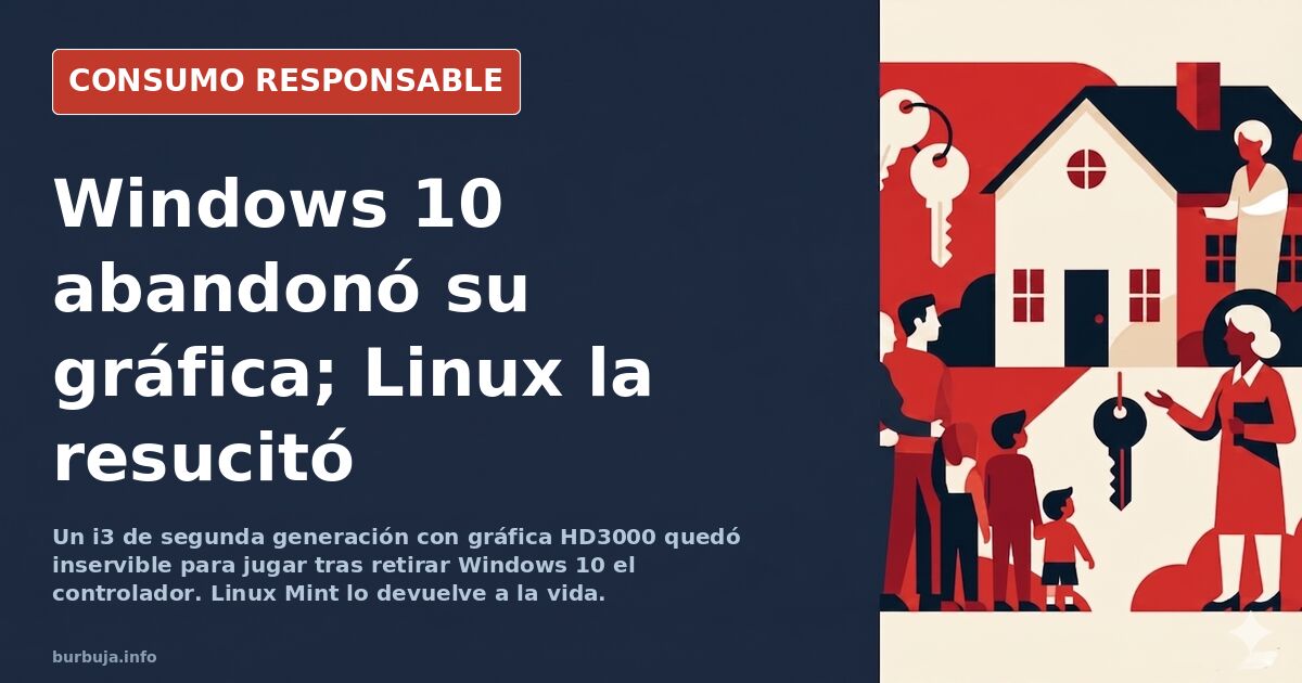 Portátil con procesador Intel i3 y gráfica HD3000 ejecutando Linux Mint tras perder el soporte del controlador en Windows 10