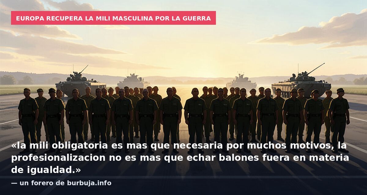 Europa recupera la mili masculina por la guerra: «la mili obligatoria es mas que necesaria por muchos motivos, la profesionalizacion no es mas que echar balones fuera en materia de igualdad.» — un forero de burbuja.info