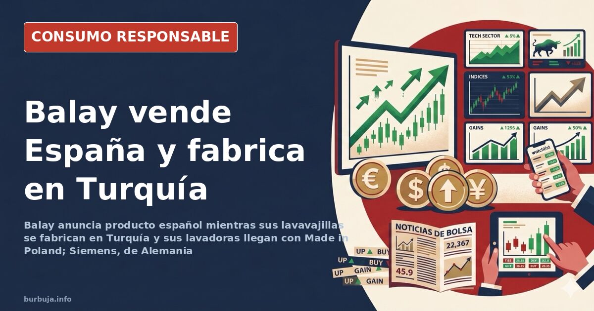 Lavavajillas Balay en exposición de una tienda de electrodomésticos con la etiqueta de origen a la vista
