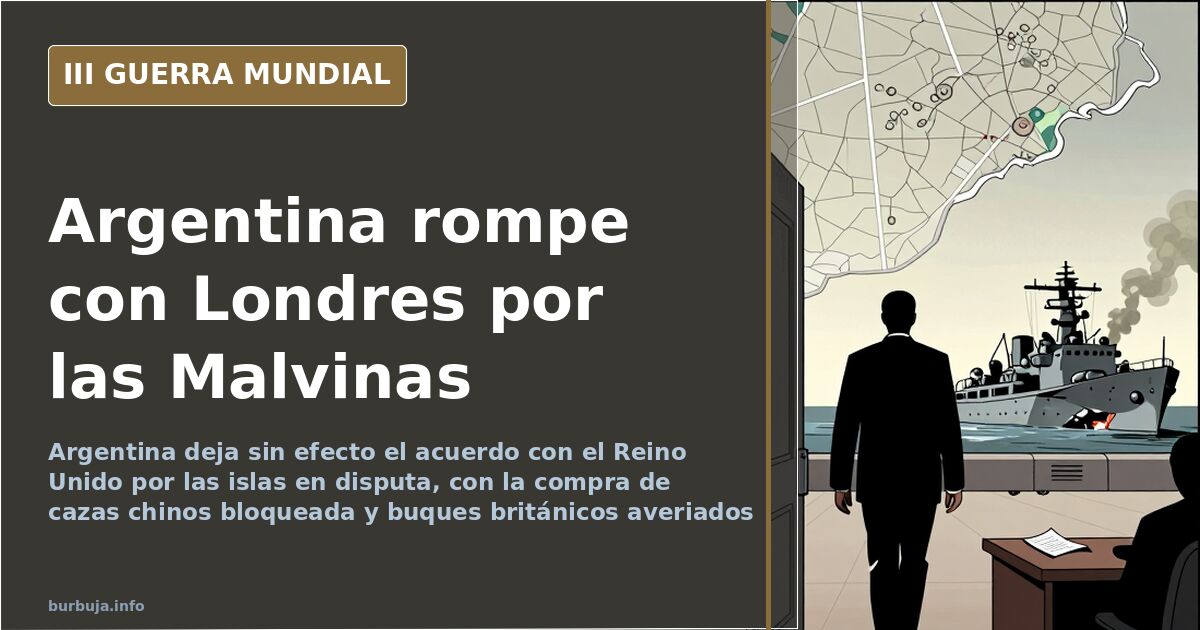 Ilustración documental desaturada con silueta de buque de guerra y mapa del Atlántico Sur sobre las islas Malvinas