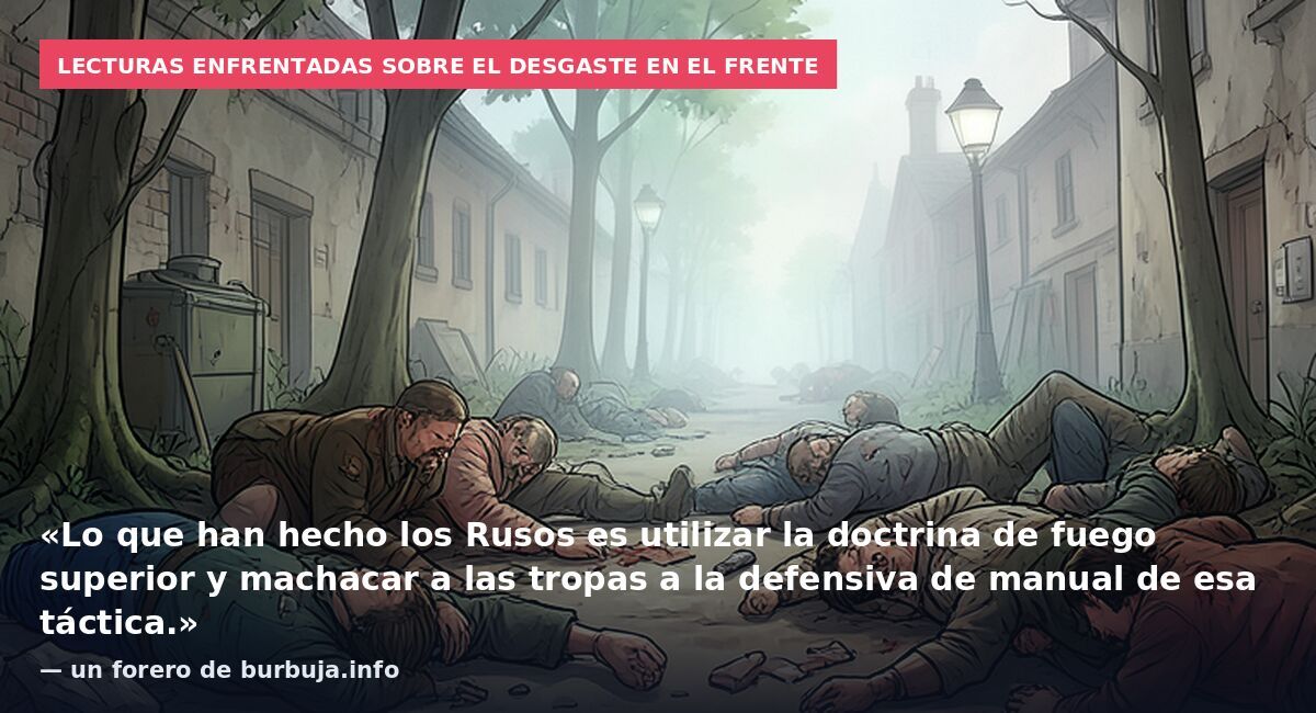 Lecturas enfrentadas sobre el desgaste en el frente: «Lo que han hecho los Rusos es utilizar la doctrina de fuego superior y machacar a las tropas a la defensiva de manual de esa táctica.» — un forero de burbuja.info