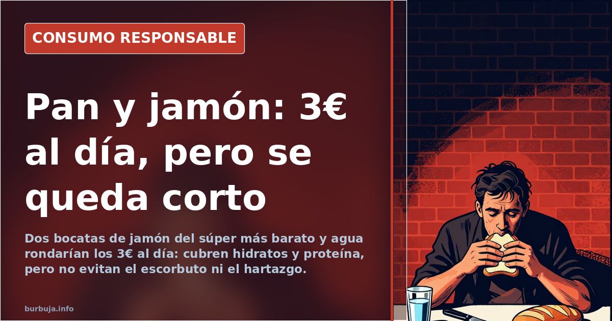 Bocadillo de jamón serrano con tomate sobre pan de barra junto a una botella de agua en una mesa de madera