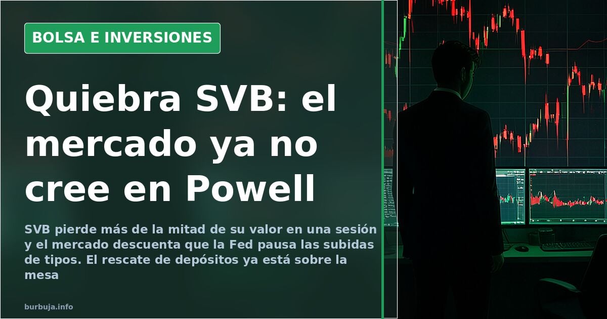 Gráfico de velas japonesas en rojo con la caída de un banco y pantallas de cotización al fondo