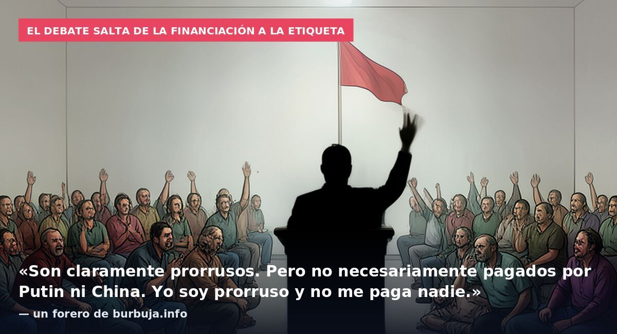 El debate salta de la financiación a la etiqueta: «Son claramente prorrusos. Pero no necesariamente pagados por Putin ni China. Yo soy prorruso y no me paga nadie.» — un forero de burbuja.info