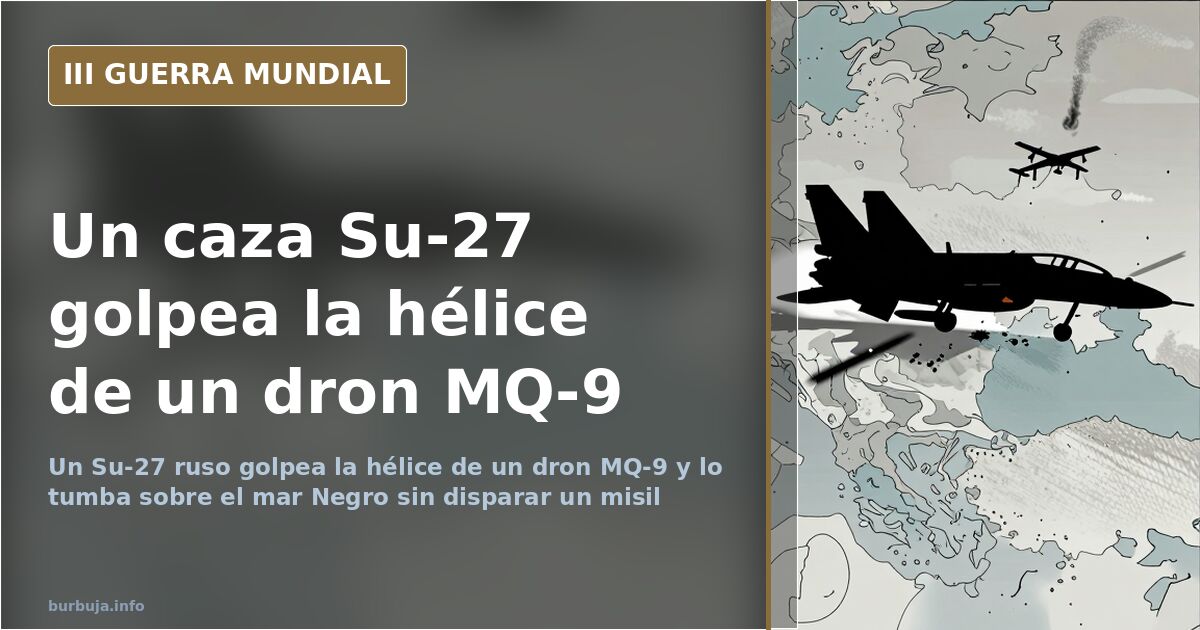 Ilustración desaturada de un caza Su-27 interceptando un dron MQ-9 Reaper sobre el mar Negro