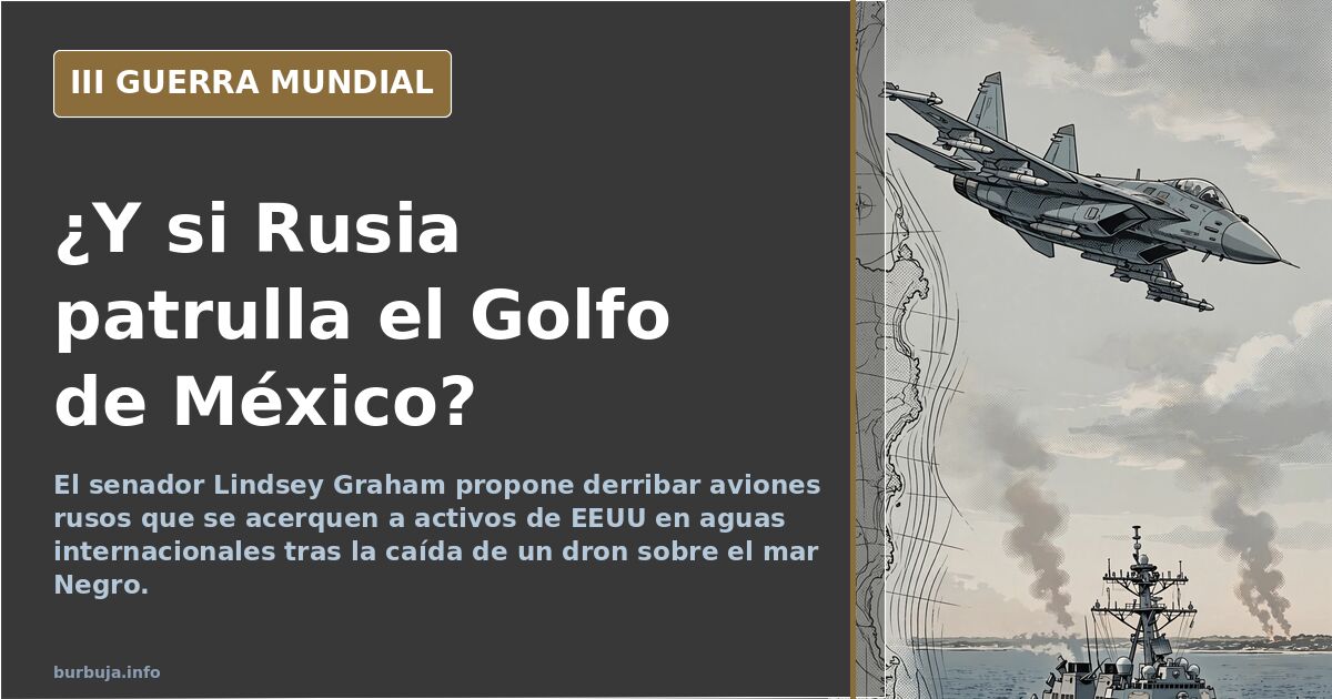 Mapa del Golfo de México con siluetas de drones y aviones de combate sobre aguas internacionales