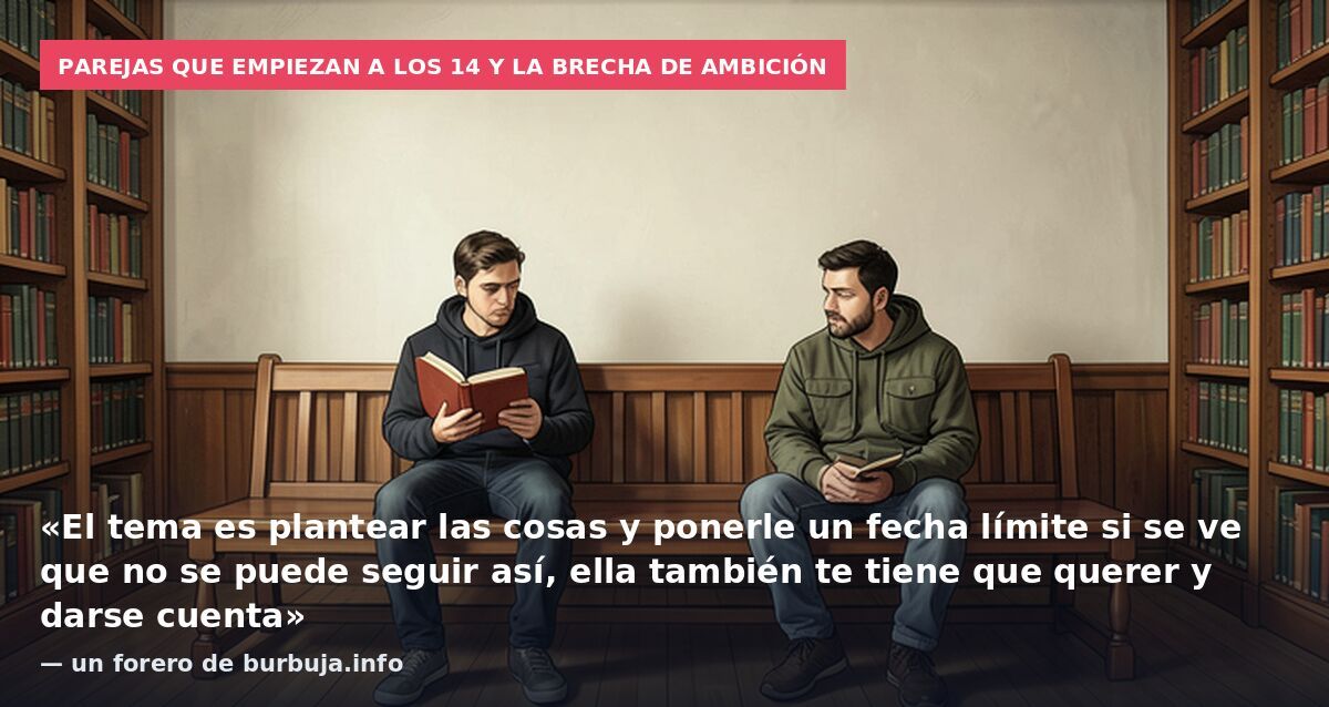 Parejas que empiezan a los 14 y la brecha de ambición: «El tema es plantear las cosas y ponerle un fecha límite si se ve que no se puede seguir así, ella también te tiene que querer y darse cuenta» — un forero de burbuja.info