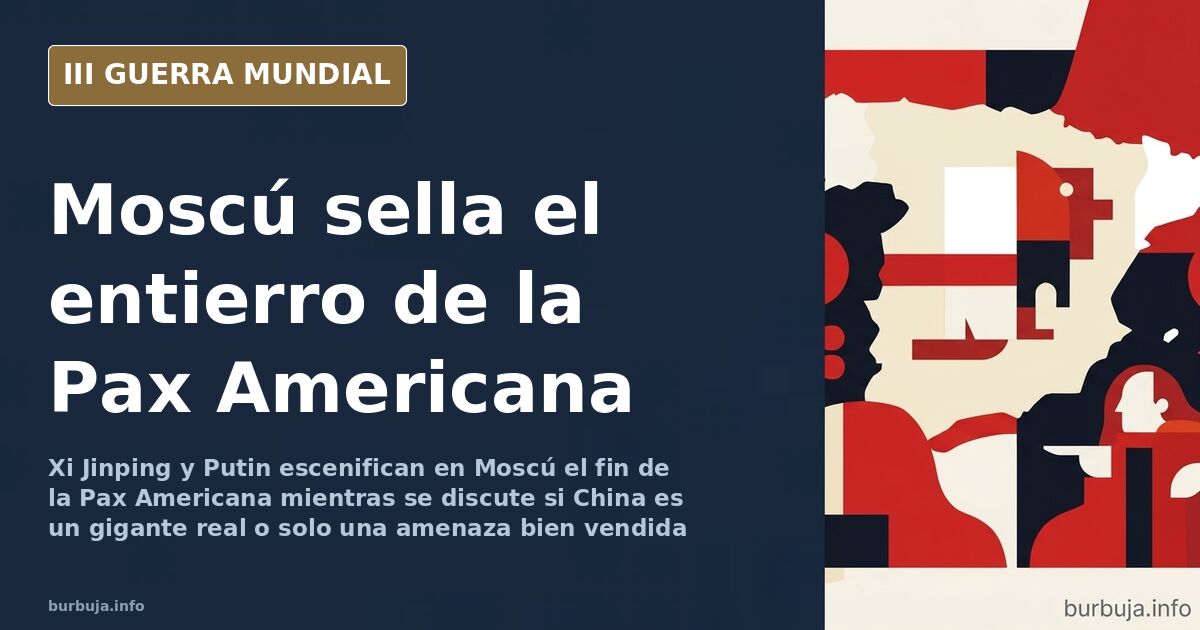 Dos siluetas de mandatarios frente a un mapamundi dividido en bloques, en la cumbre de Moscú que entierra la Pax Americana