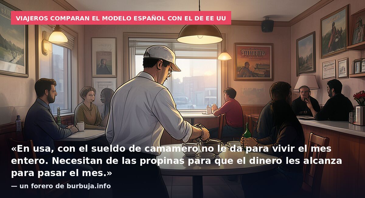 Viajeros comparan el modelo español con el de EE UU: «En usa, con el sueldo de camamero no le da para vivir el mes entero. Necesitan de las propinas para que el dinero les alcanza para pasar el mes.» — un forero de burbuja.info