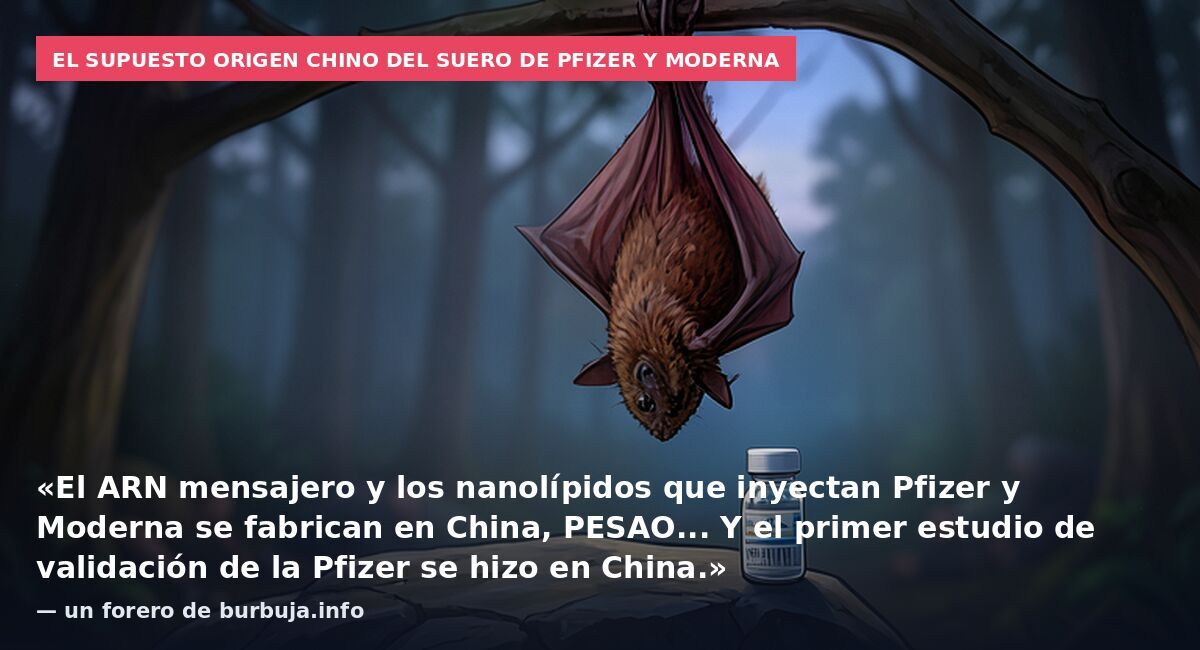 El supuesto origen chino del suero de Pfizer y Moderna: «El ARN mensajero y los nanolípidos que inyectan Pfizer y Moderna se fabrican en China, PESAO... Y el primer estudio de validación de la Pfizer se hizo en China.» — un forero de burbuja.info