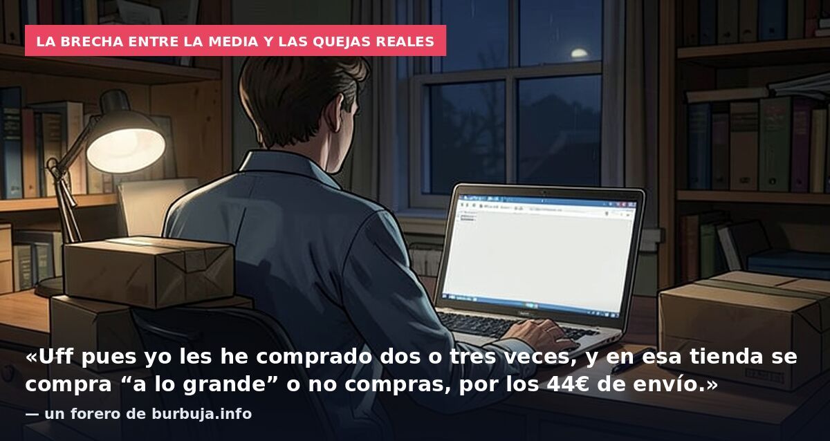La brecha entre la media y las quejas reales: «Uff pues yo les he comprado dos o tres veces, y en esa tienda se compra “a lo grande” o no compras, por los 44€ de envío.» — un forero de burbuja.info