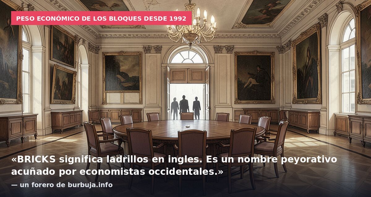 Peso económico de los bloques desde 1992: «BRICKS significa ladrillos en ingles. Es un nombre peyorativo acuñado por economistas occidentales.» — un forero de burbuja.info
