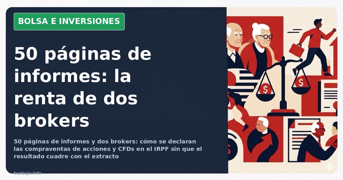 Pantalla de terminal financiera con gráficos de velas y extractos de dos brokers de bolsa para la declaración de la renta