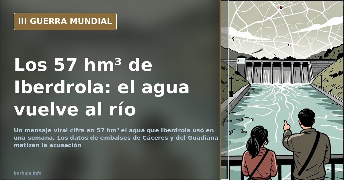 Vista aérea de un embalse con la compuerta abierta y el agua saliendo hacia el cauce del río