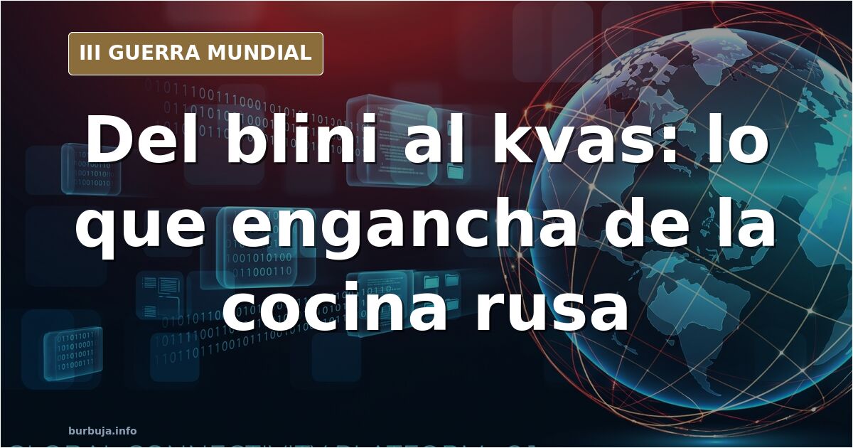Plato de blini con caviar rojo y una taza de té sobre mesa de madera, con samovar al fondo en tonos desaturados