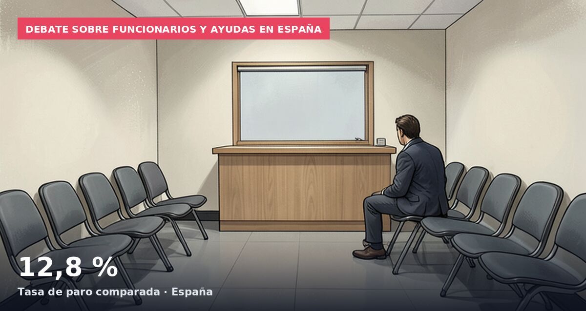 Debate sobre funcionarios y ayudas en España: 12,8 % Tasa de paro comparada · España