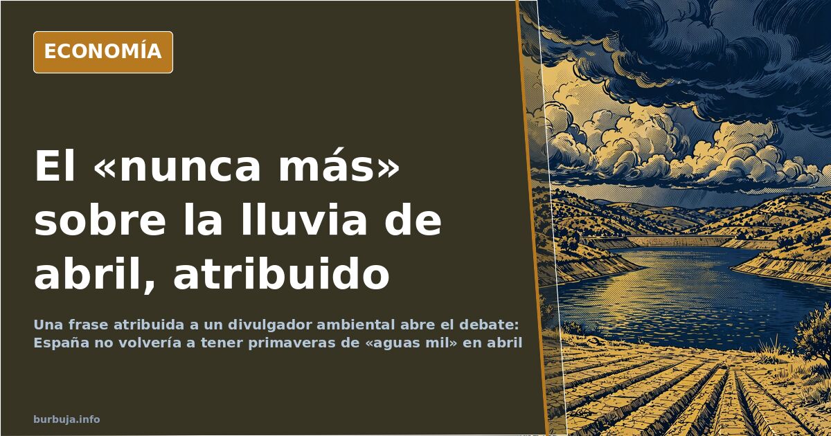 Ilustración editorial de un cielo cargado sobre un paisaje seco atravesado por surcos de embalse vacío, símbolo del debate so