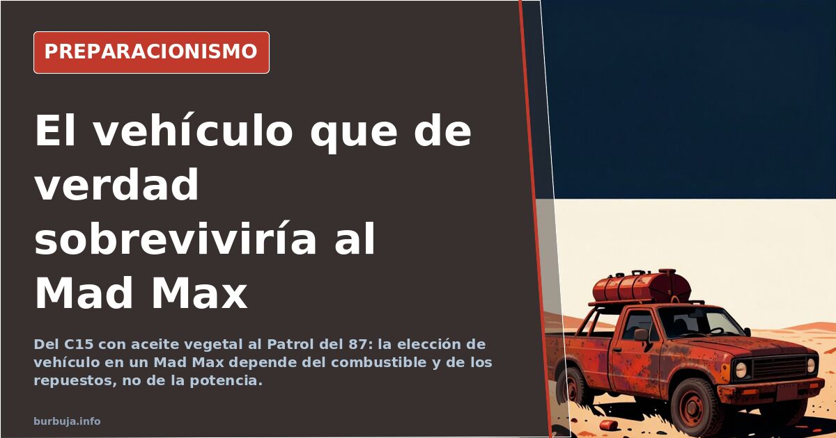 Vehículo todoterreno tipo Citroën C15 o Lada Niva avanzando por un camino de tierra en un escenario post-apocalíptico