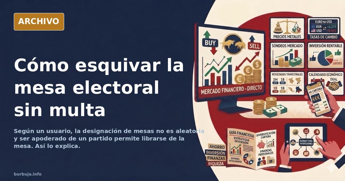 Ilustración editorial de una mesa electoral con papeletas y urnas bajo una luz dorada sobre fondo azul marino