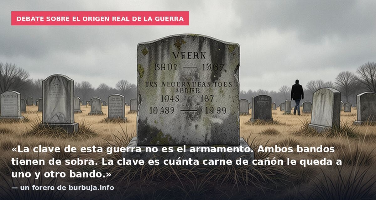 Debate sobre el origen real de la guerra: «La clave de esta guerra no es el armamento. Ambos bandos tienen de sobra. La clave es cuánta carne de cañón le queda a uno y otro bando.» — un forero de burbuja.info