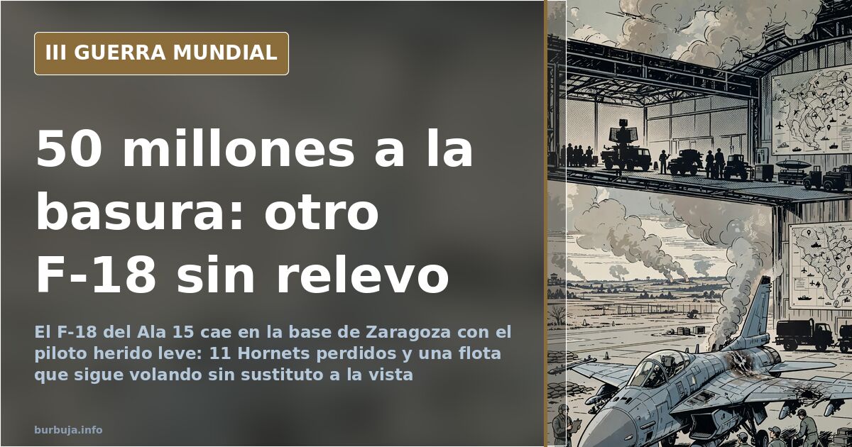 Silueta de un caza F-18 sobre una base aérea española con una columna de humo al fondo tras el accidente de Zaragoza