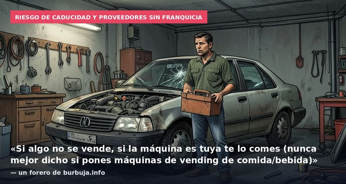 Riesgo de caducidad y proveedores sin franquicia: «Si algo no se vende, si la máquina es tuya te lo comes (nunca mejor dicho si pones máquinas de vending de comida/bebida)» — un forero de burbuja.info