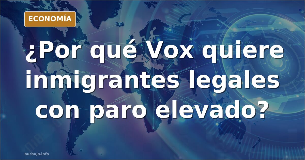 Ilustración editorial sobre el debate de la inmigración legal y el desempleo en España, con gráficos y siluetas de trabajador