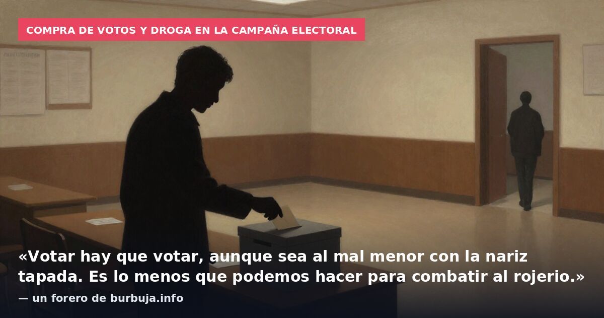 Compra de votos y droga en la campaña electoral: «Votar hay que votar, aunque sea al mal menor con la nariz tapada. Es lo menos que podemos hacer para combatir al rojerio.» — un forero de burbuja.info