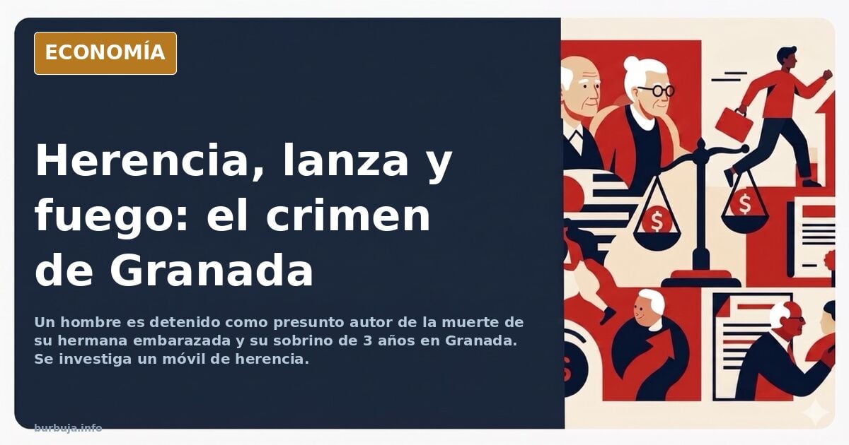 Ilustración editorial de un chalet en Granada con luz de emergencia y siluetas de investigación por el crimen de herencia